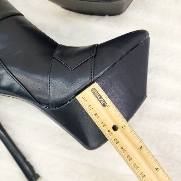 Kinder Pointy Toe Platform Stiletto Heel Ankle Boots Black Vegan Leather - Picture 8 of 9